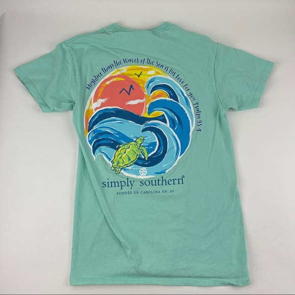 Simply Southern Tshirt Girls Small Green Waves - Picture 8 of 9